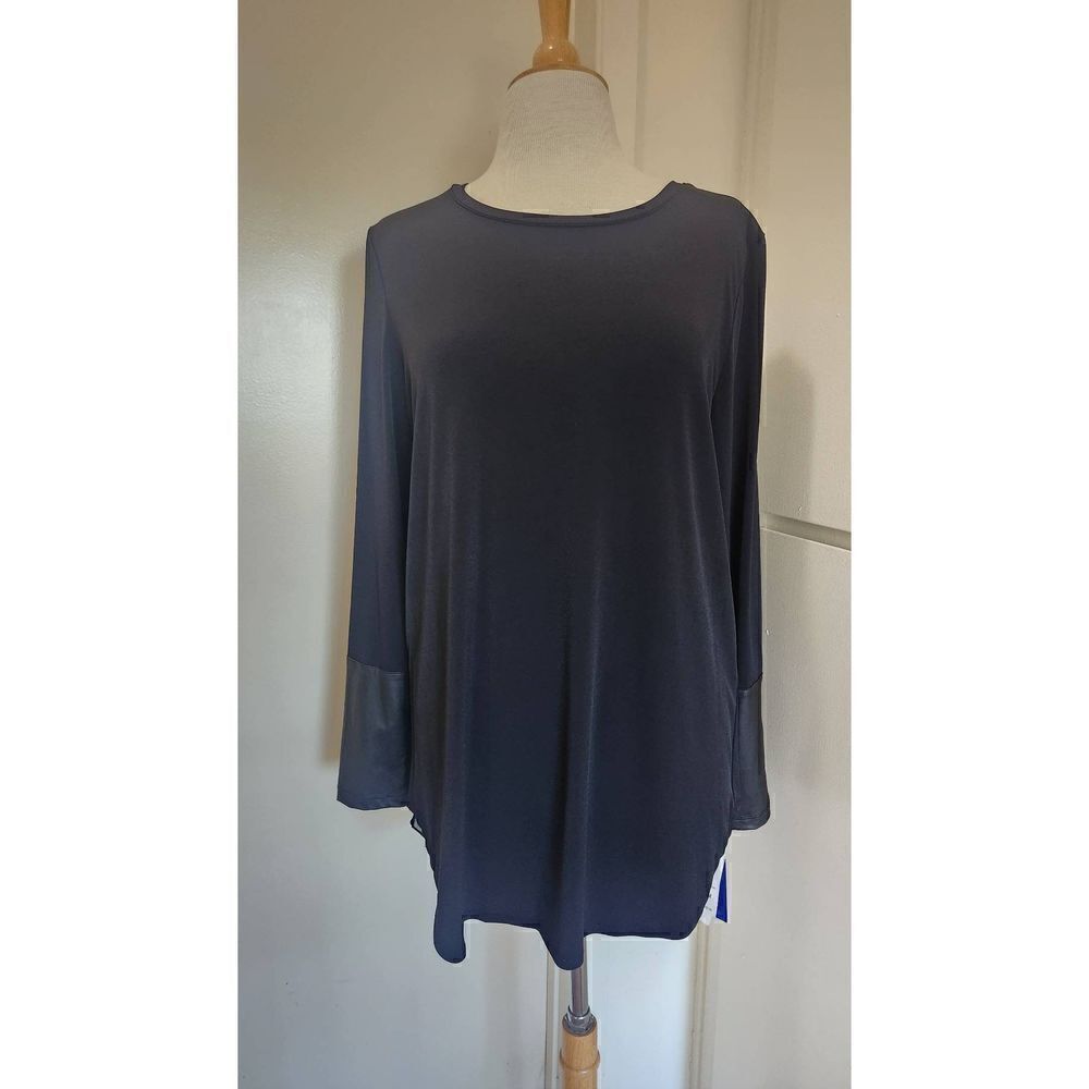 Peter Nygard Knit Black/Black Tunic Length Long Sleeve Pullover, NWT, M